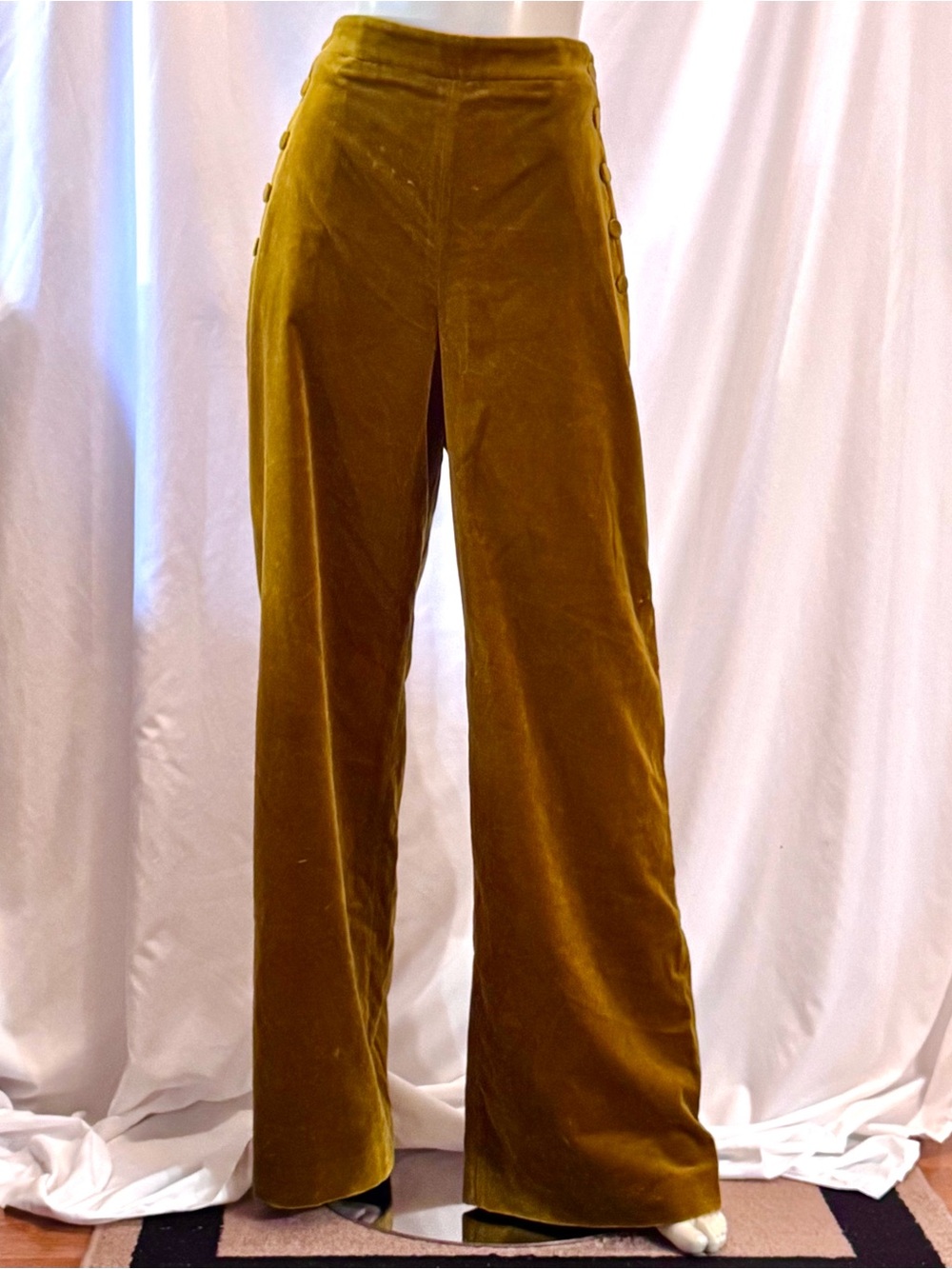 Sezane-NWT-Wide-Leg Velvet Pants in Mustard Gold. Size 44. US 12